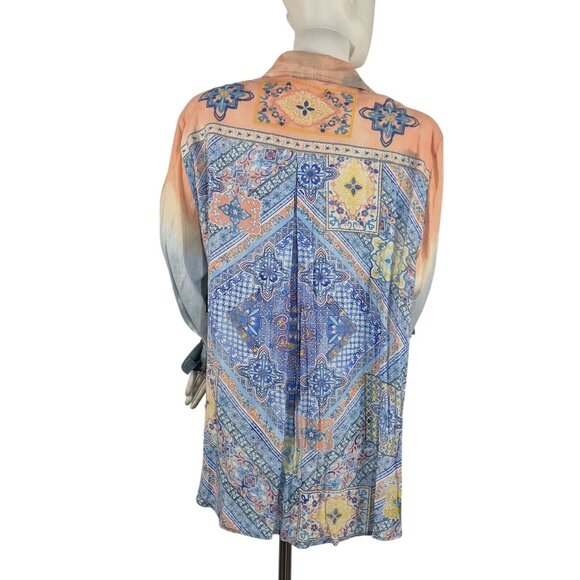 John Mark Women's Shirt Size 2X Top  Linen Tie Dye Embroidered Button Down (53) - Picture 4 of 11